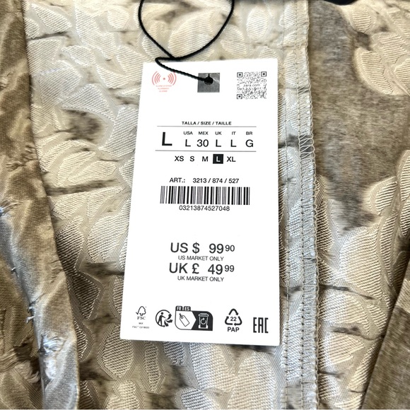 ZARA Sage Green Textured Draped Floral Design Short Sleeves Midi Dress Sz L NEW - Picture 14 of 16